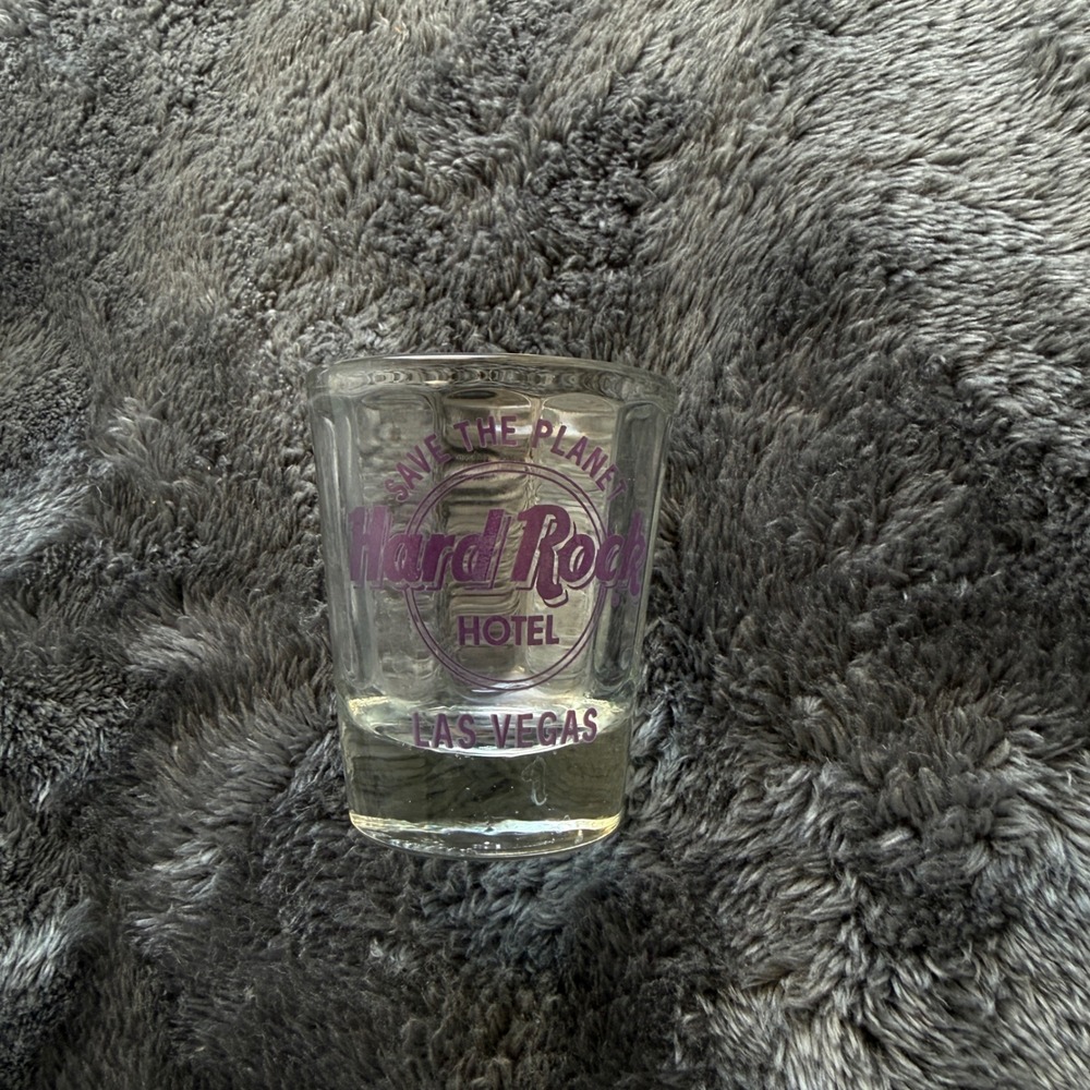 Hard Rock Hotel Las Vegas Shot Glass Save The Planet Purple Logo‎ Souvenir Glass